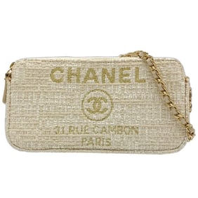 CHANEL Chain Wallet A84415 Deauville Shoulder Bag in Beige Canvas, Women's, 181802