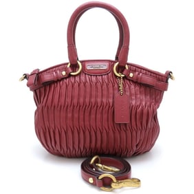 COACH Madison Gathered F32585 2-Way Handbag in Bordeaux Leather, Women's, Outlet, 352972