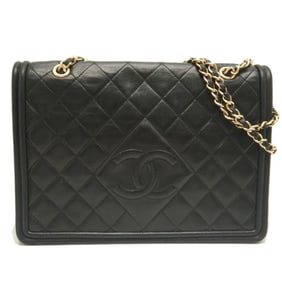 CHANEL Full Flap Chain Shoulder Matelasse Lambskin Bag, Black, Women's, 253435
