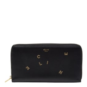 Celine logo motif long wallet in black leather for women.