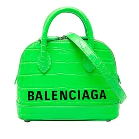 Balenciaga Ville XXS Top Handle Handbag/Shoulder Bag, 2-Way, 550646, Green Leather with Crocodile
