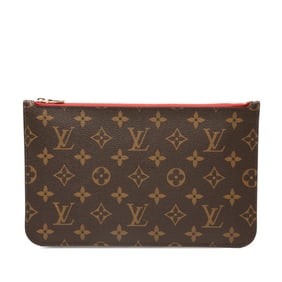 Louis Vuitton Monogram Neverfull MM with attached pouch in brown and red. Women's.