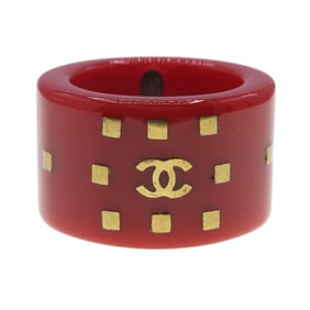 Chanel Ring, Red Plastic, 01A, 2001 Model, US Size 6.5/12, Coco Mark, Women's, CHANEL