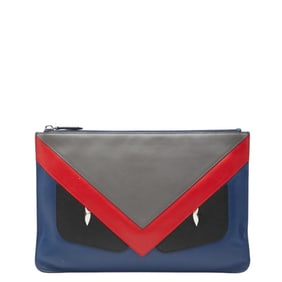 Fendi Bag Bugs Monster Clutch 7N0078 Blue Gray Red Leather Women's FENDI