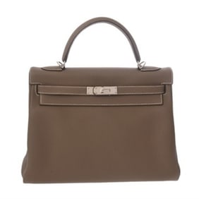 HERMES Kelly 32, Inner Stitching, 2-Way, Etoupe, A Stamp (circa 2017), Women's Togo Handbag, Rank,