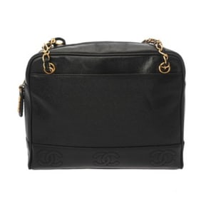 CHANEL Triple Coco Mark Black Caviar Leather Shoulder Bag, Women's, AB Rank, Pre-owned, Ginzo