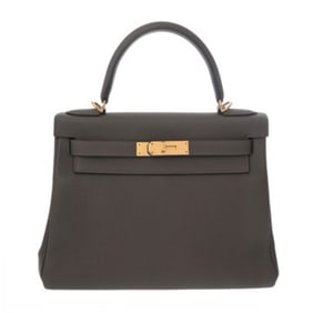 HERMES Kelly 28, Inner Stitching, Etain, Y Stamp (circa 2020), Women's Togo Handbag, A-Rank,