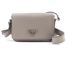 PRADA 2VD065 Saffiano Leather Argilla Shoulder Bag with Triangle Logo Plate, Dust Bag, Made in