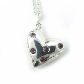 TIFFANY & Co. Vintage Dots Heart Necklace, Rare, Old Tiffany, SV925, 5 Pink Sapphires, Silver, Pink,