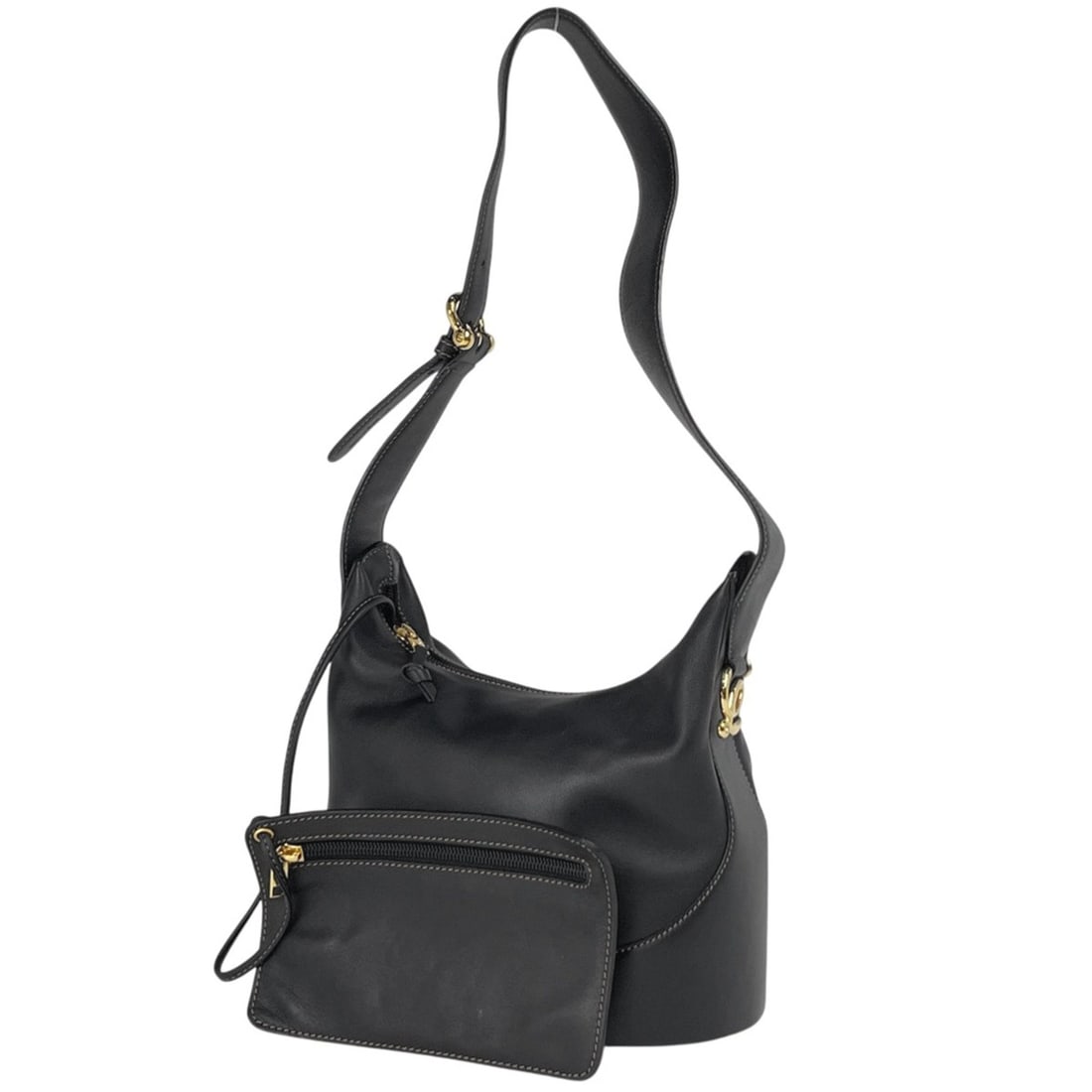LOEWE logo shoulder bag, leather, black, women's (1 of 15)