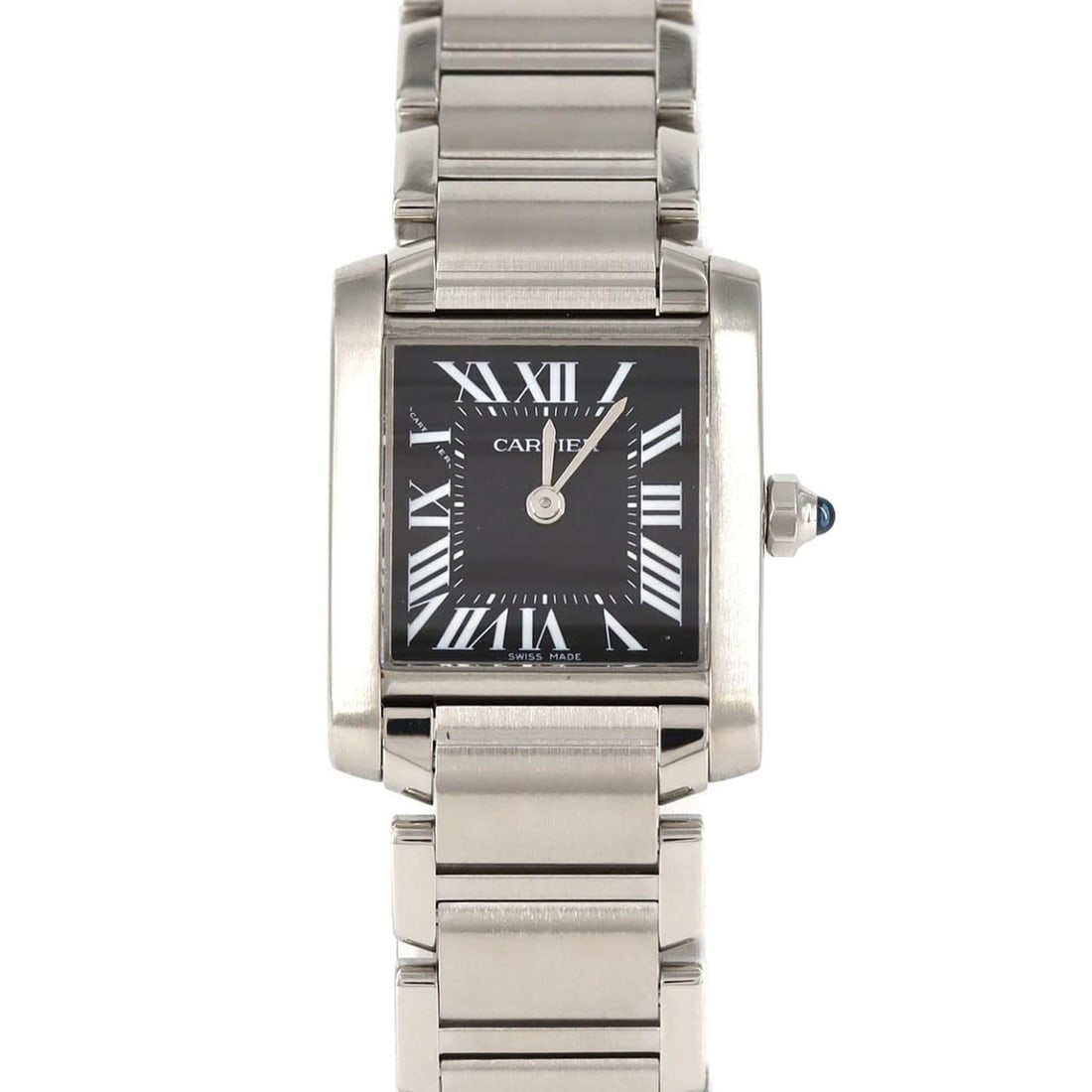 Cartier Tank Française SM W51026Q3 Stainless Steel Quartz: --- Catalog ---Category: SizeWrist Size: 15.5cm / 6.1''Case Diameter: 20mm / 0.79''Category: DesignType: WristwatchGender: WomenColor (Dial): BlackMaterial (Band): Stainless steelMaterial (Case): Stai