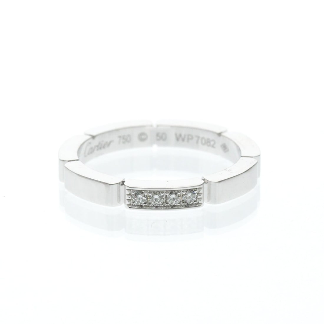 Cartier Maillon Panthère Ring 4P Diamond White Gold (18K) Fashion Diamond Band Ring Silver: --- Catalog ---Category: SizeWidth: 2.5mm / 0.1''Weight: 4g / 0.14oz.JP Size: 10US Size: 5 1/4Brand Size: 50Category: DesignType: Band ringColor: SilverMetal: White GoldStone: DiamondStyle: FashionGen