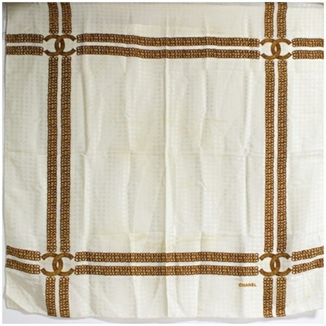 CHANEL scarf/muffler in white and gold with a chain pattern for women (1 of 20)