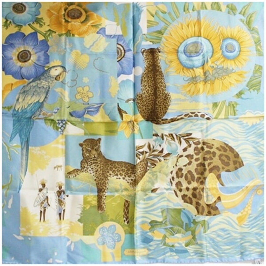 Salvatore Ferragamo Silk Scarf/Muffler in Light Blue and Yellow Leopard Print - Women's (1 of 14)