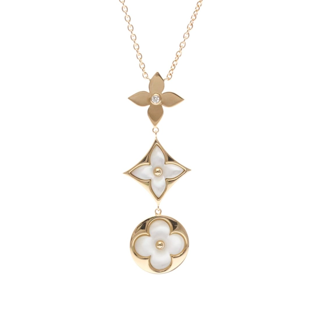 Louis Vuitton Cravate Blossom Nakre Necklace Q94262 Pink Gold (18K) Diamond,Mother Of Pearl: --- Catalog ---Category: SizeWeight: 12.1g / 0.42oz.Pendant Size: 14.5mm x 14.5mm / 0.57'' x 0.57''Neck Circumference: 38.5 cm - 45 cm / 15.15'' - 17.71''Category: DesignColor: Pink goldMetal: GoldSto