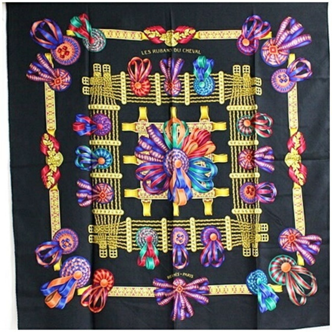 Hermes scarf/muffler, Carré 90, Les Rubans du Cheval, horse ribbon, HERMES, women's (1 of 10)