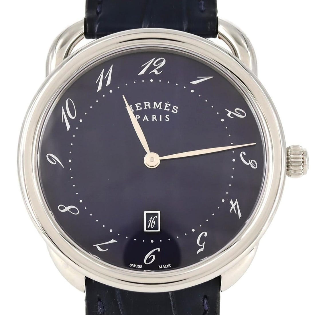 Hermès Arceau AR7Q.810 Stainless Steel Quartz Watch: --- Catalog ---Category: SizeCase Diameter: 40mm / 1.57''Category: DesignType: WristwatchGender: MenColor (Dial): BlueMaterial (Case): Stainless steelCategory: GeneralMPN: AR7Q.810Brand: HermesCategor