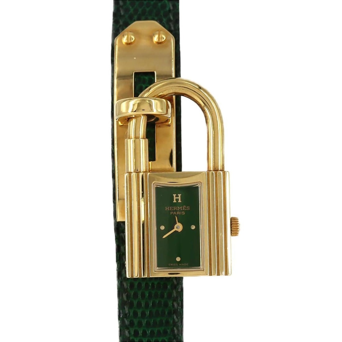Hermès Kelly GP Quartz Watch: --- Catalog ---Category: SizeCase Diameter: 20mm / 0.79''Category: DesignType: WristwatchGender: WomenColor (Dial): GreenMaterial (Case): Gold platedCategory: GeneralBrand: HermesCategory: MovementMov