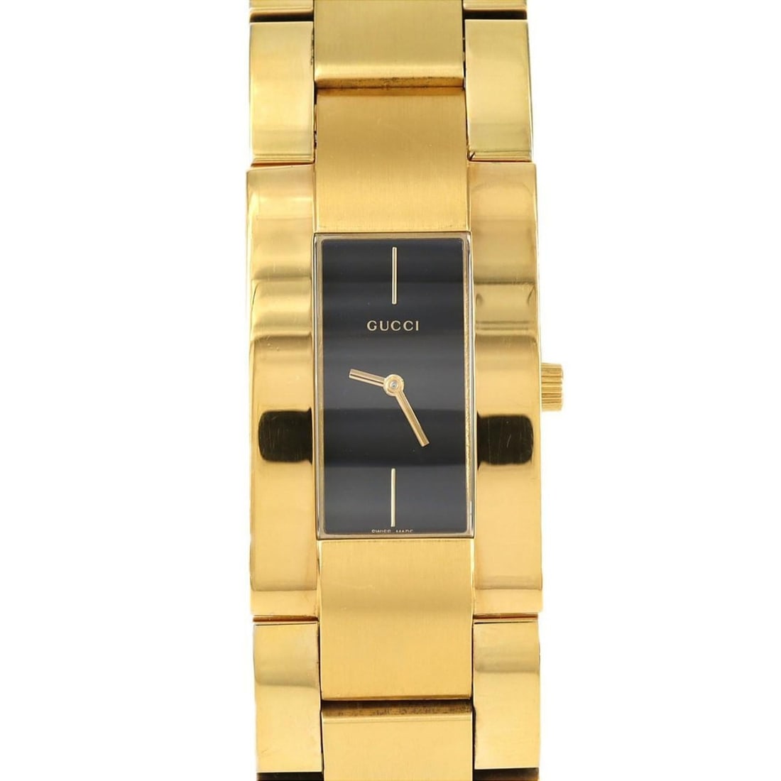 Gucci 4600M GP Quartz Watch: --- Catalog ---Category: SizeWrist Size: 18.5cm / 7.28''Case Diameter: 23mm / 0.91''Category: DesignType: WristwatchGender: MenColor (Dial): BlackMaterial (Band): Gold platedMaterial (Case): Gold plat