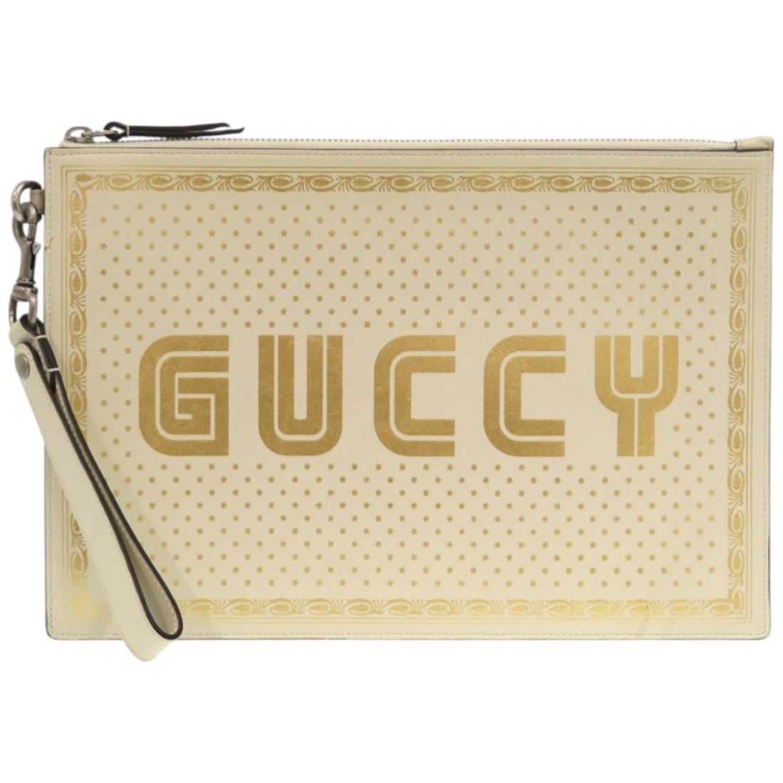 Excellent condition Gucci x SEGA GUCCY print clutch bag 510489, ivory and white leather, model 0913 (1 of 9)