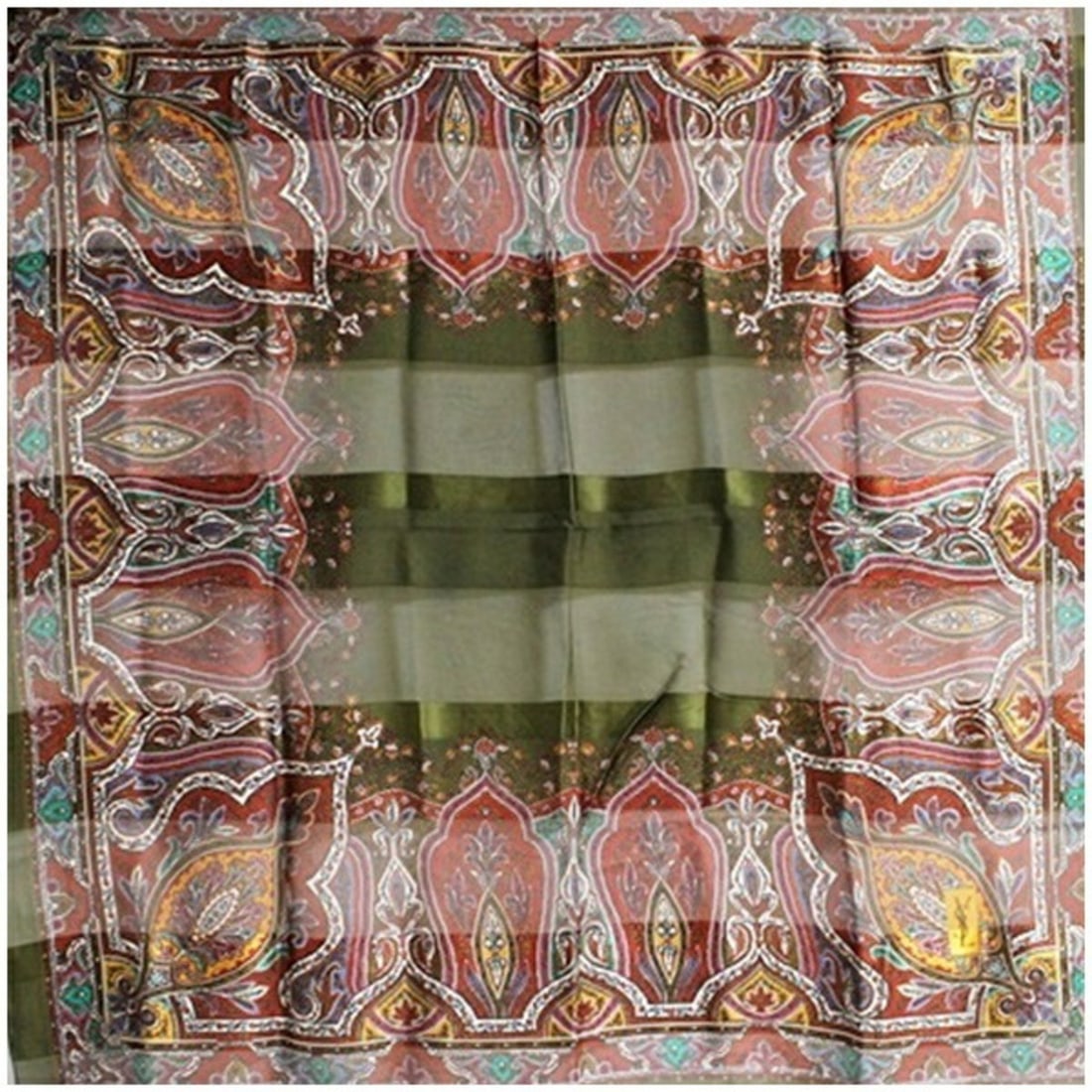 Yves Saint Laurent Large Scarf Khaki x Burgundy YVES SAINT LAURENT Women's (1 of 11)