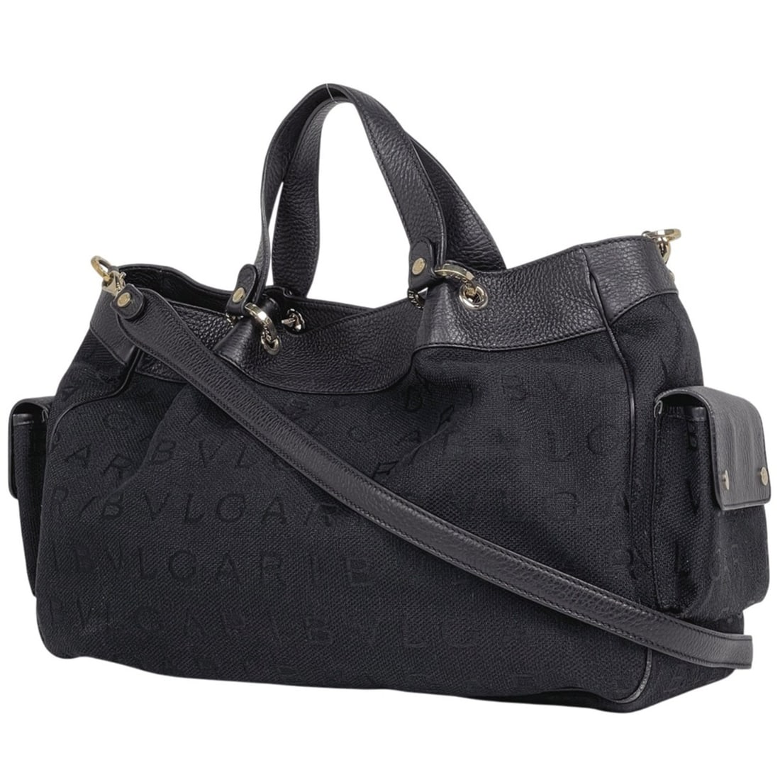 BVLGARI Logomania Tote Bag, Handbag, Canvas, Black, Women's (1 of 8)