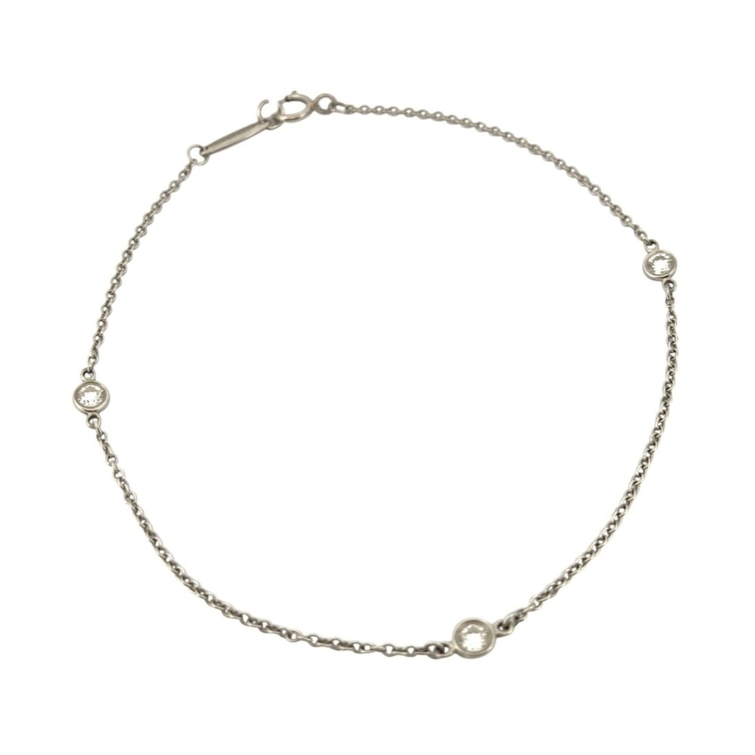 TIFFANY & CO. Tiffany by the Yard Elsa Peretti Bracelet with 3 Diamonds, Pt950: --- Catalog ---Category: SizeLength: 18cm / 7.08''Category: DesignType: Charm braceletColor: PlatinumGender: WomenMaterial: Platinum 950Category: GeneralBrand: Tiffany--- Item List ---Section: Conditi