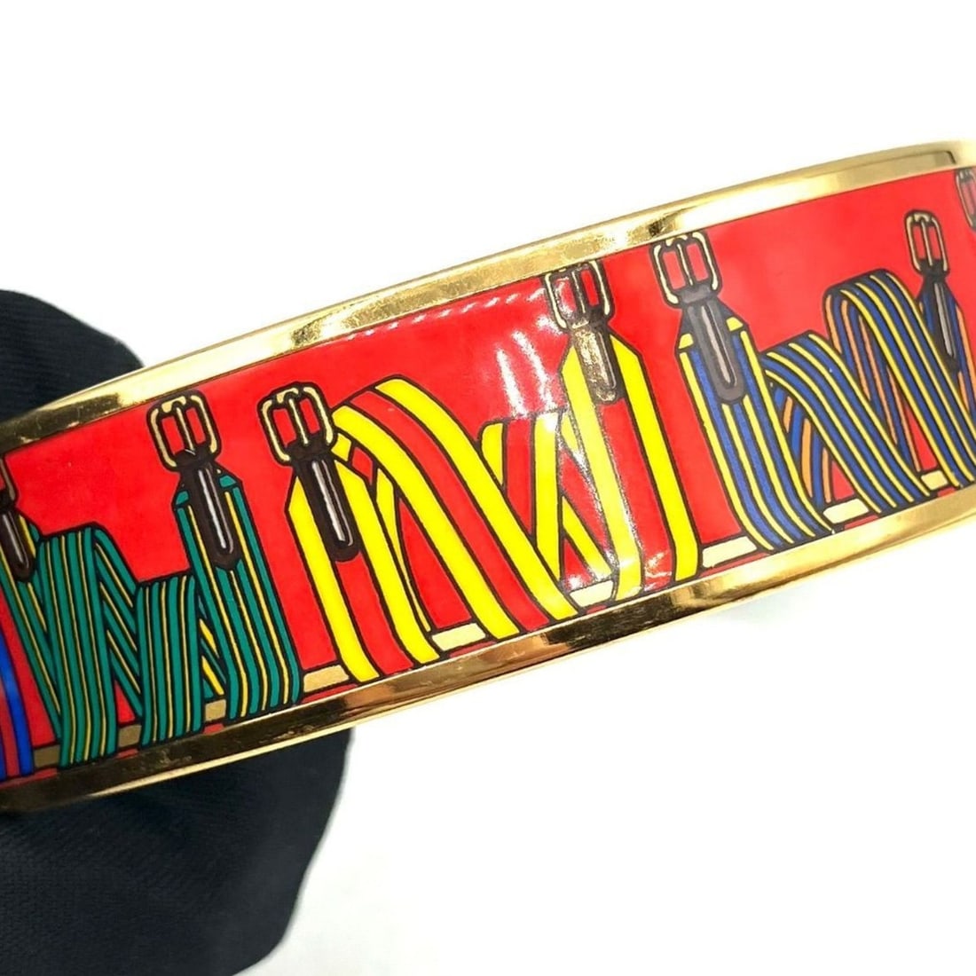 HERMES GM enamel ribbon belt with and cloisonné bangle bracelet (1 of 10)