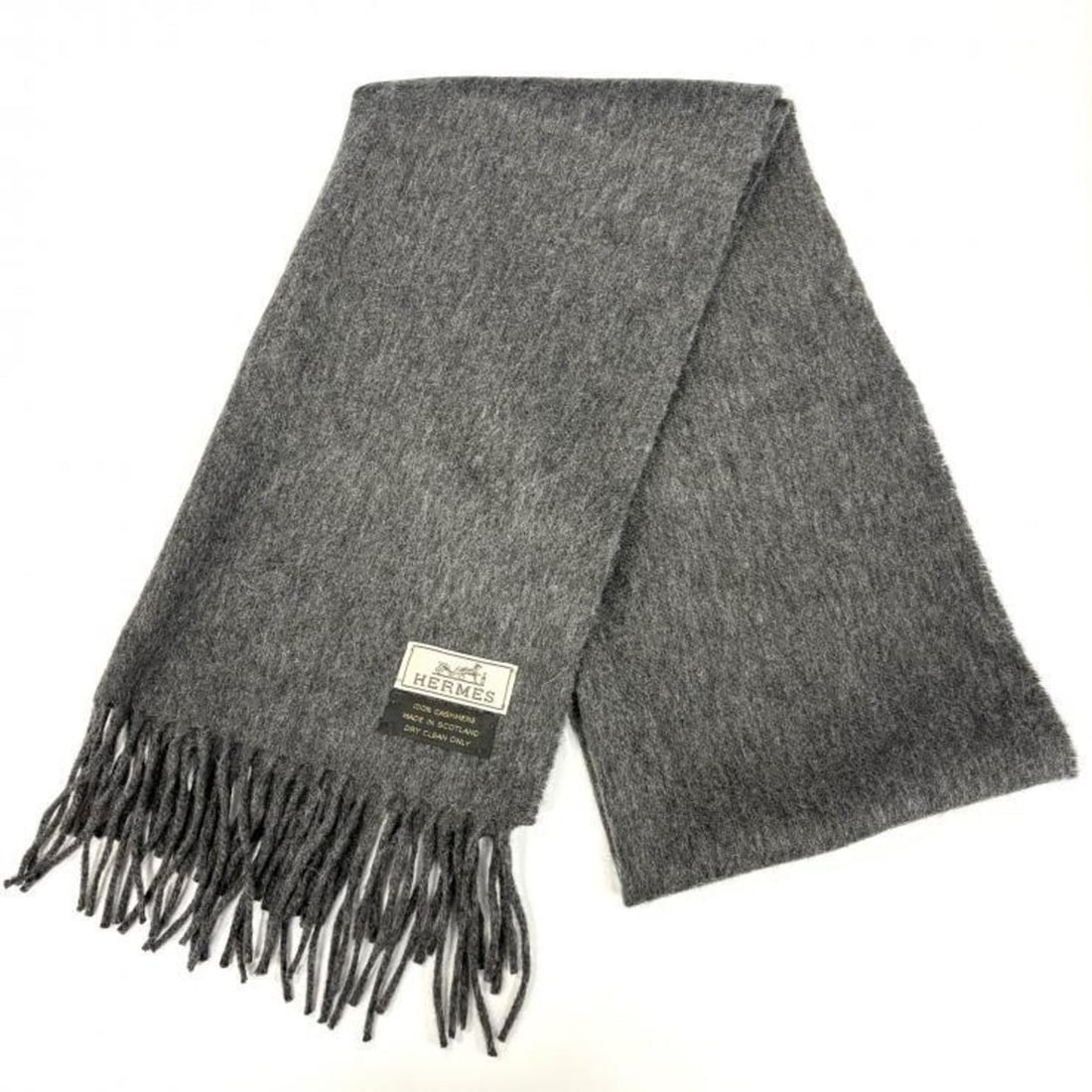 Hermes Hermès 100% Cashmere Scarf, Gray, Made in Scotland (1 of 13)