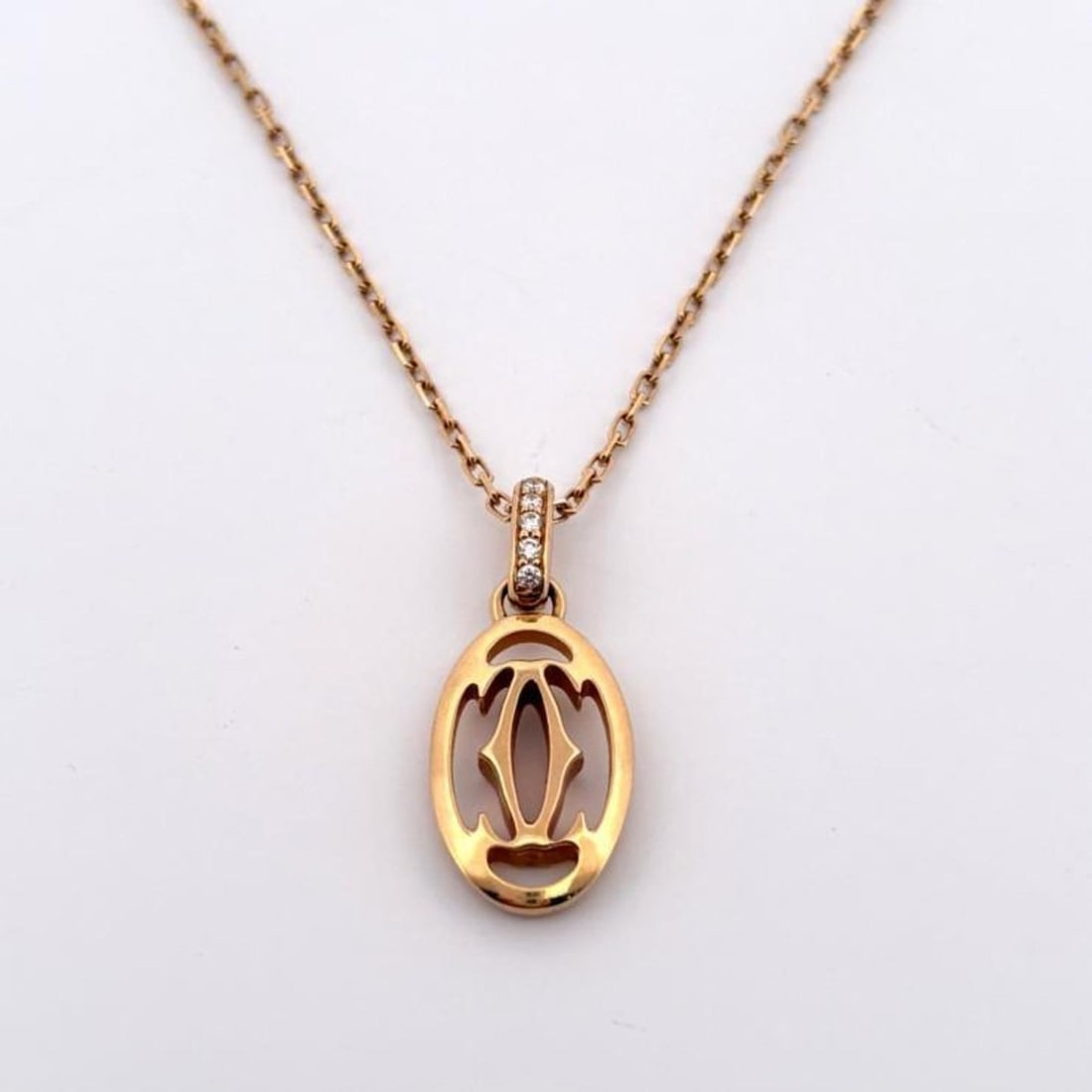 CARTIER Logo Double C Diamond Necklace in Au750 and 18K Pink Gold (B7219200) - Pre-owned (1 of 14)