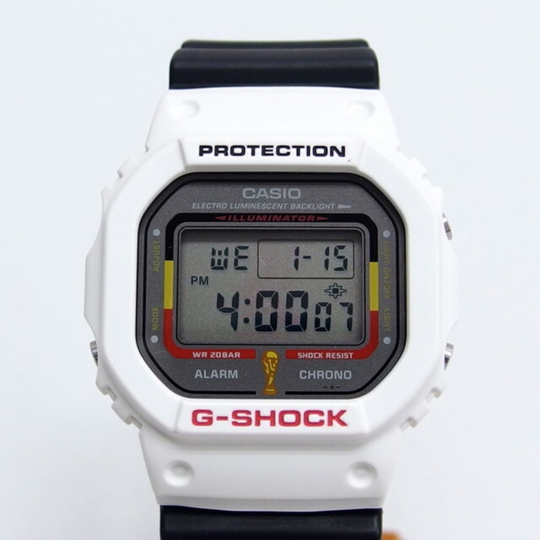 Casio G-SHOCK 2006 Germany World Cup Limited Edition Date Digital Watch: --- Catalog ---Category: SizeWrist Size: 22cm / 8.66''Case Diameter: 42mm / 1.65''Category: DesignType: WristwatchGender: MenMaterial (Band): RubberCategory: GeneralMPN: DW-5600WCBrand: CasioCategory: