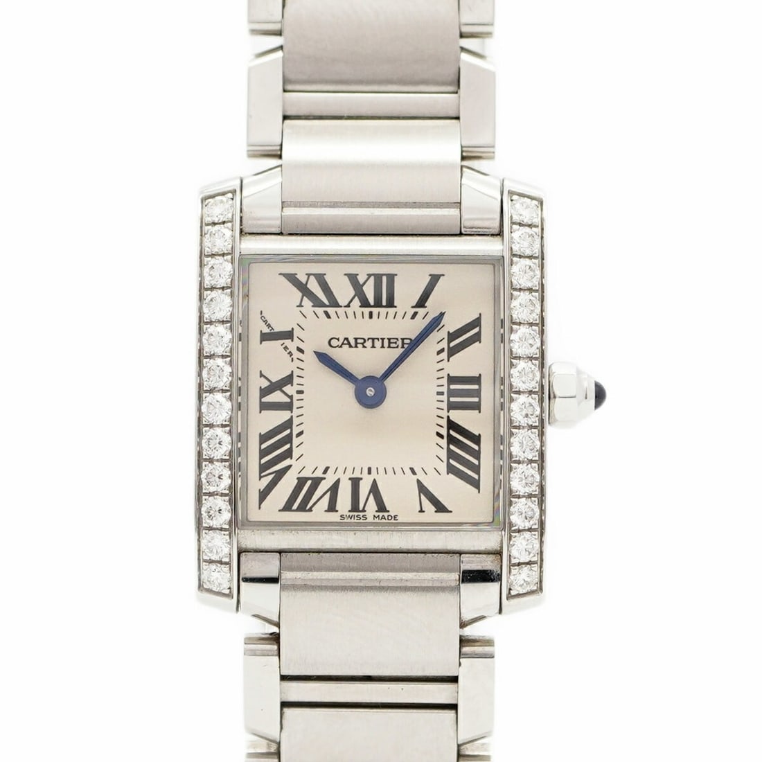 Cartier Tank Française Small Diamond W4TA0008 Ivory Dial Women's Watch: --- Catalog ---Category: SizeWrist Size: 14.5cm / 5.7''Case Diameter: 20.3mm / 0.8''Category: DesignType: WristwatchGender: WomenColor (Dial): IvoryMaterial (Band): Stainless steelMaterial (Case): Sta