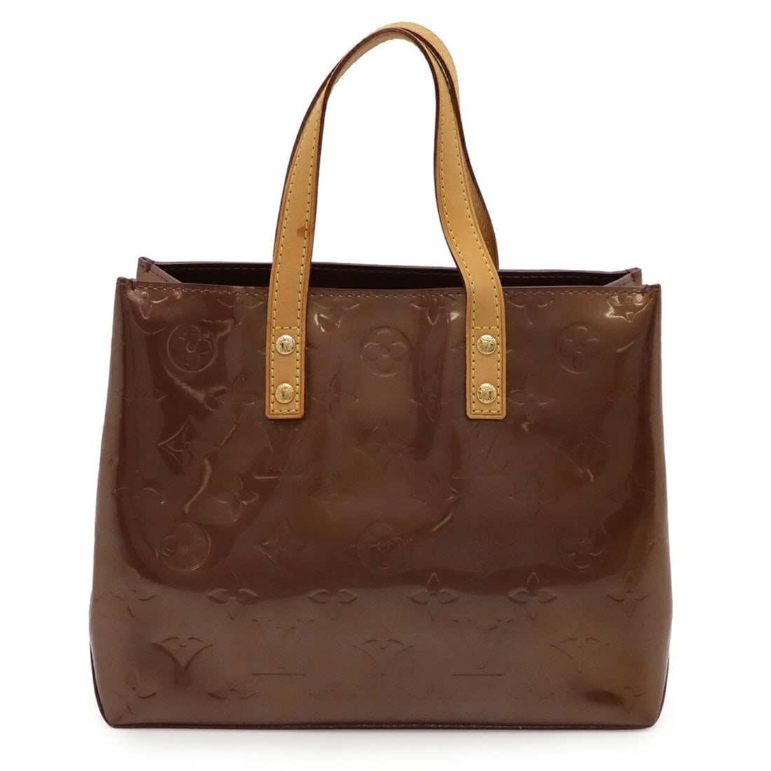 LOUIS VUITTON Monogram Vernis Reed PM Handbag/Tote Bag/Mini Tote in Leather and Enamel, Violet: --- Catalog ---Category: SizeSize (HxWxD): 18cm x 22cm x 10cm / 7.08'' x 8.66'' x 3.93''Category: DesignType: Handbag, Tote bagColor: Purple, VioletGender: Women,MenMaterial: Monogram Vernis , Leather