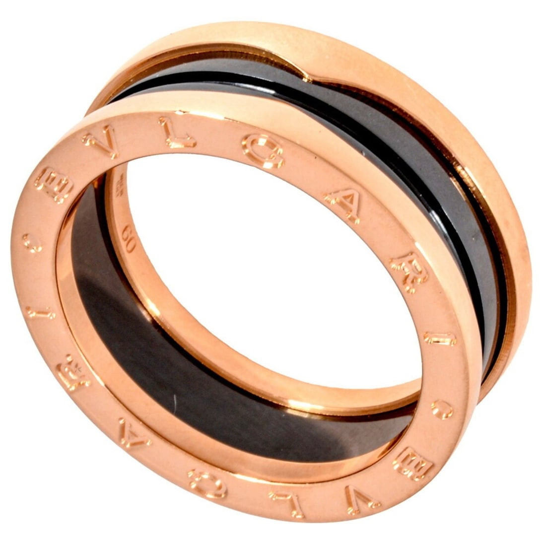 BVLGARI Black Ceramic B.zero1 Two-Band Ring, #60, 18KPG, 8.7g (1 of 16)