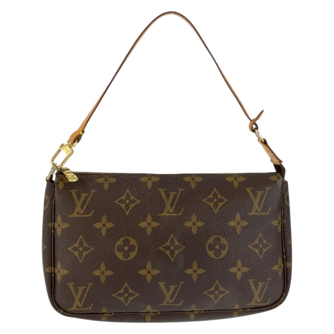 LOUIS VUITTON Monogram Pochette Accessoires Brown Leather with Gold Hardware M51980 Handbag (1 of 11)