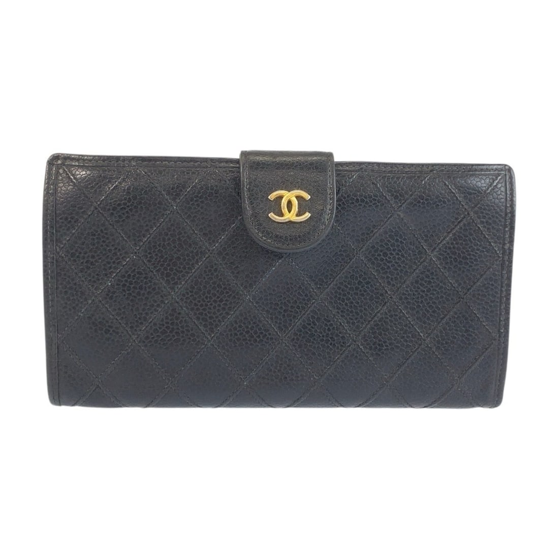CHANEL Vintage Bicolor Coco Mark Black Leather Long Wallet with Gold Hardware for Women (1 of 14)