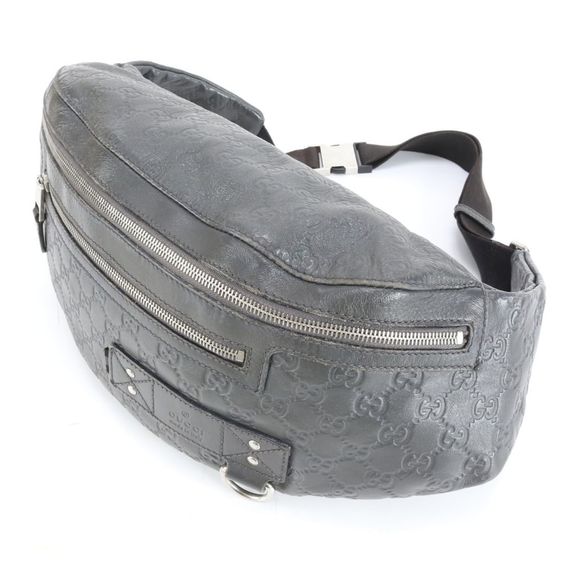 Gucci Guccissima 246409 Leather 2-Way Body Bag/Waist Pouch/Shoulder Bag, Gray, Men's: --- Catalog ---Category: SizeSize (HxWxD): 22cm x 48cm x 5cm / 8.66'' x 18.89'' x 1.96''Category: DesignType: Pouch, Sling bagColor: Dark grayGender: MenMaterial: Leather Category: GeneralMPN: 246409B