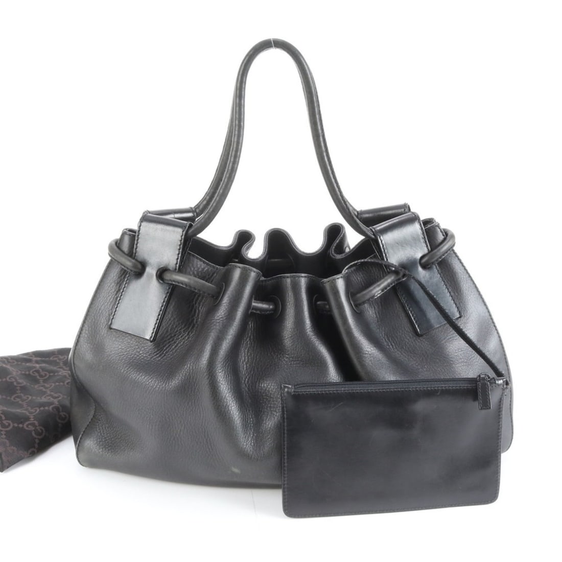 Gucci 101290 Leather Tote Bag with Pouch, Shoulder Bag, Handbag, Black, Women's (1 of 12)