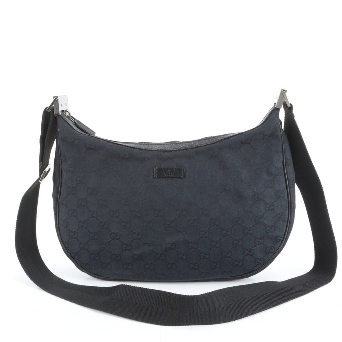 Gucci GG Canvas 122790 Leather Shoulder Bag Crossbody Black Half Moon Women's (1 of 12)
