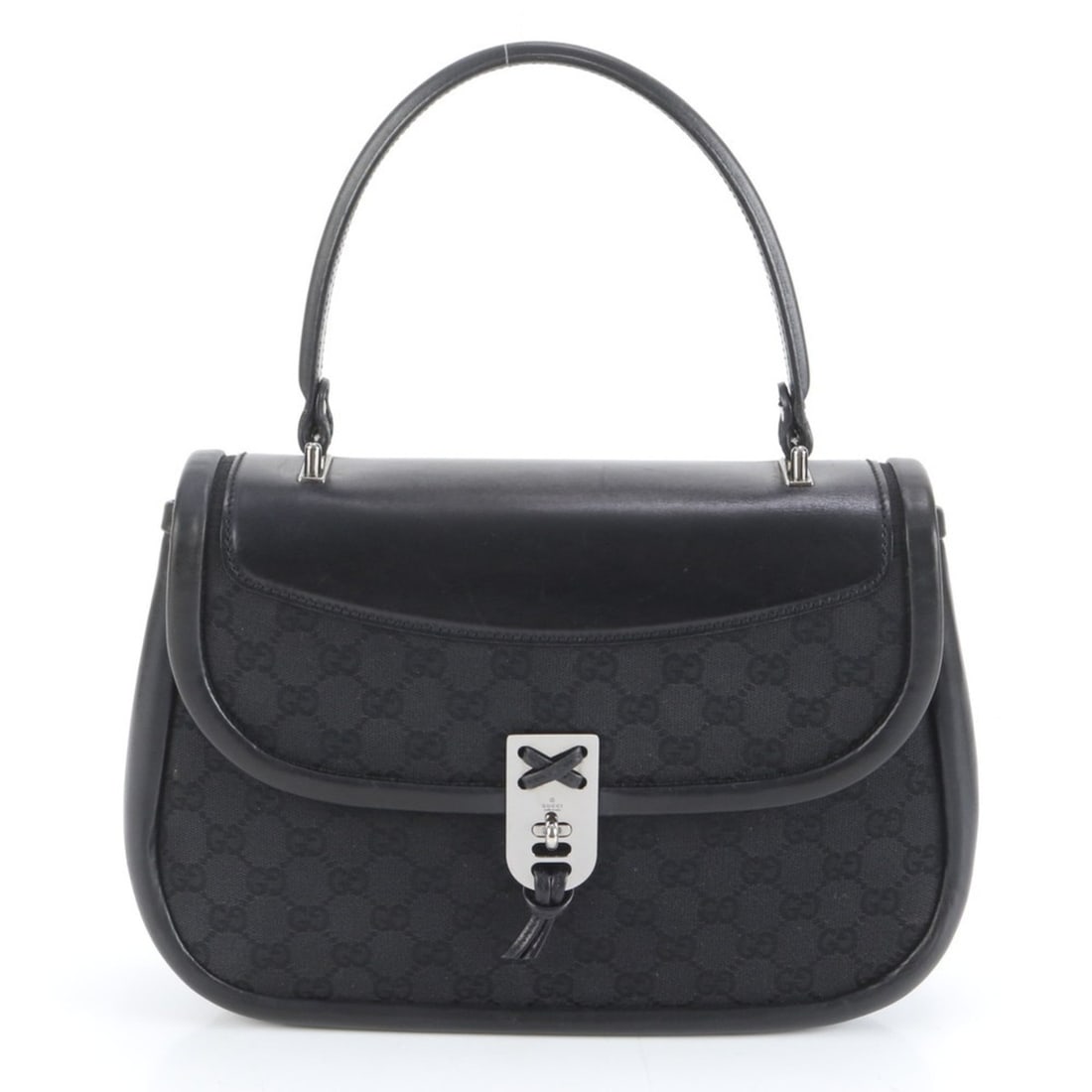 Gucci GG Canvas 109109 Leather Handbag Top Handle Tote Black with Silver Hardware for Women (1 of 10)