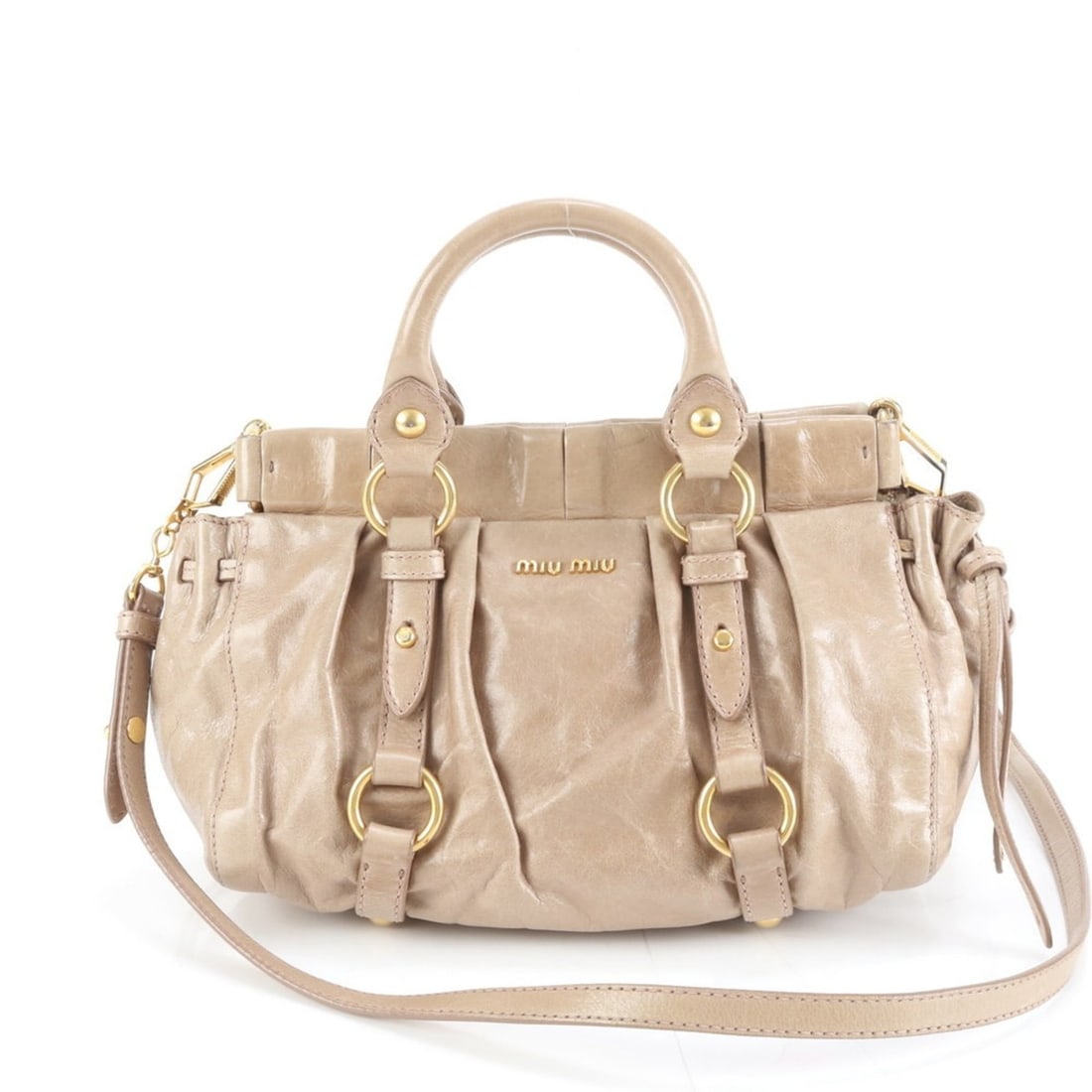 Miu Miu Miu Vitterolux Leather 2-Way Shoulder Bag, Handbag, Tote, Beige, Women's (1 of 15)