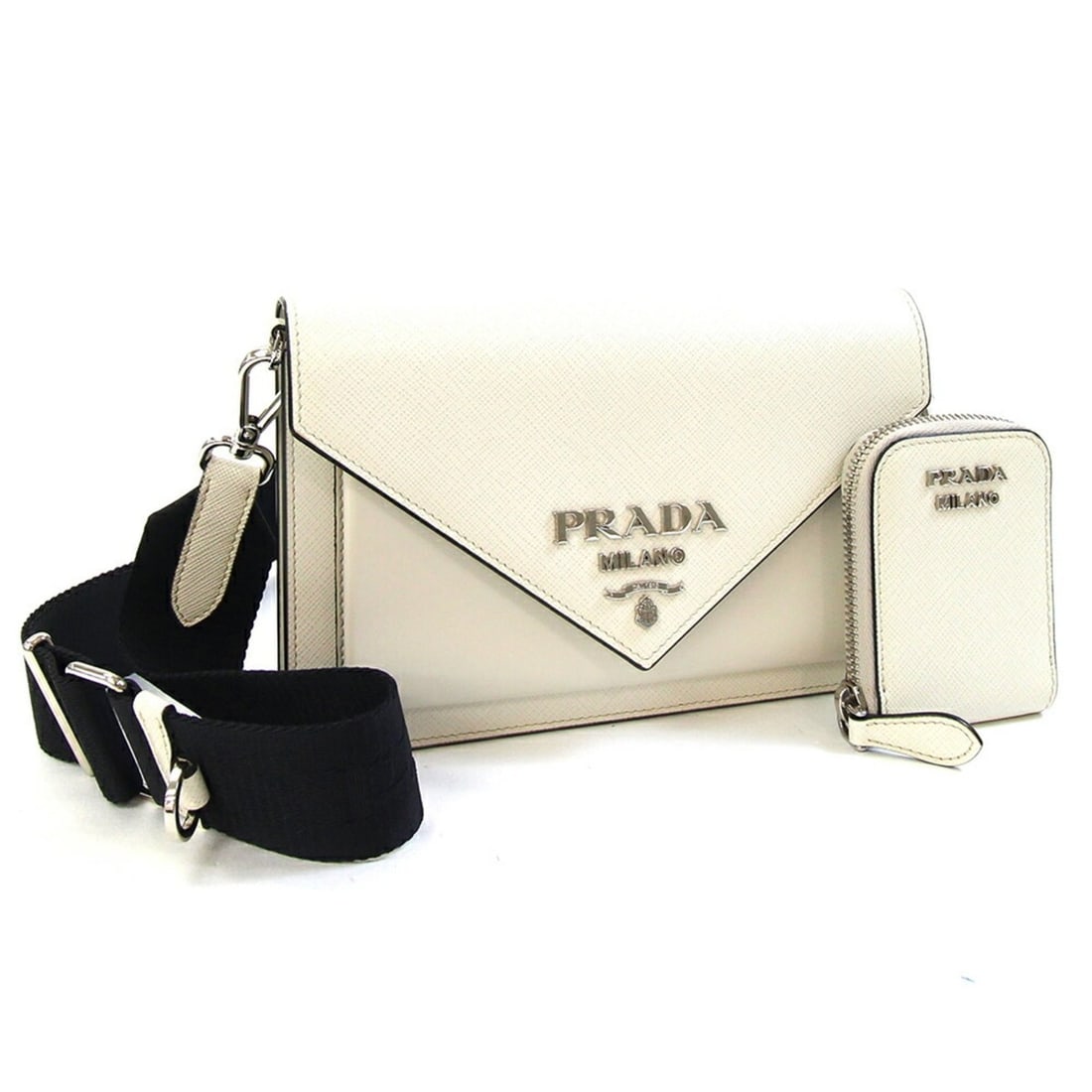 Prada Mini Envelope Shoulder Bag 1BP020 Off-White Leather Pouch Women's PRADA (1 of 13)