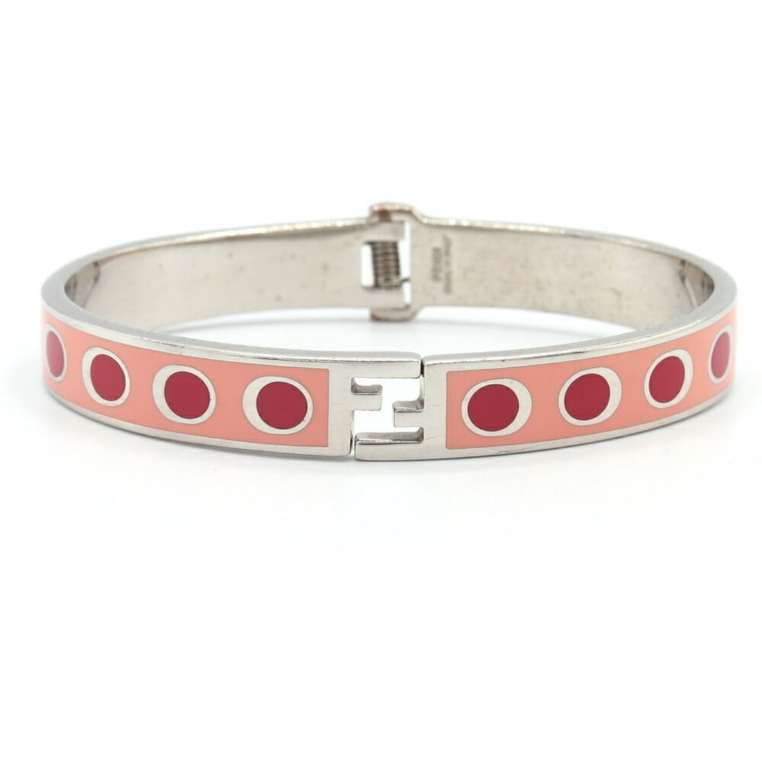 Fendi Bangle, Salmon Pink, Red, and Silver Metal, Medium Size, Women's, FENDI: --- Catalog ---Category: SizeLength: 15.7cm / 6.18''Category: DesignType: BangleColor: Red color, Salmon pink, SilverGender: WomenMaterial: MetalCategory: GeneralBrand: FendiCountry of Origin: Italy--