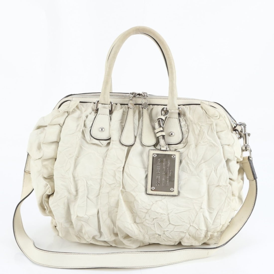 Dolce & Gabbana D&G Ruffle Leather 2-Way Tote Bag, Shoulder/Hand Silver Hardware, Women's (1 of 10)