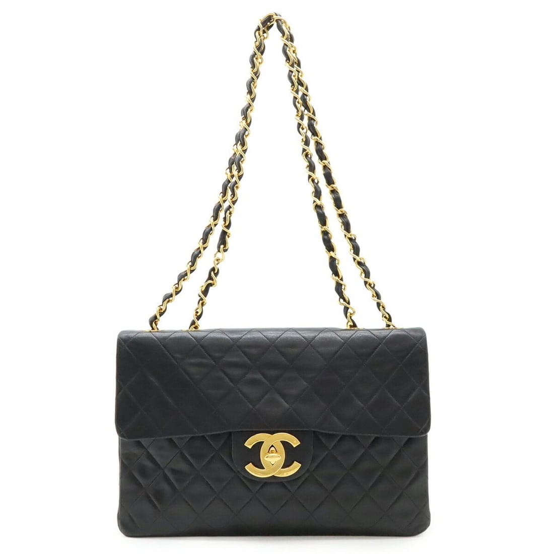 CHANEL Deka Matelasse Coco Mark Chain Shoulder Bag with Double Chain, Black Leather, A01094 (1 of 10)