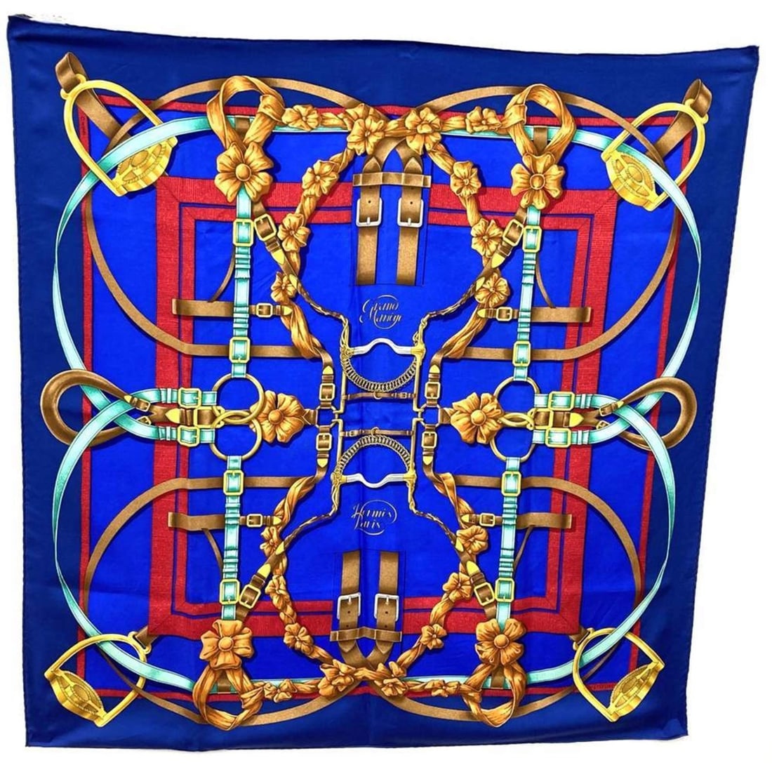 HERMES Carré 90 Grand Manege Scarf, Silk, Blue, Women's (1 of 12)