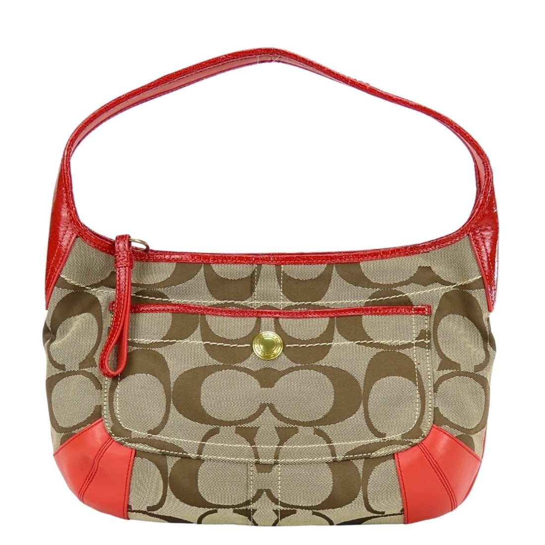Coach 11600 Signature Canvas and Leather Shoulder Bag in Beige, Pink, Red. Women's. (1 of 20)