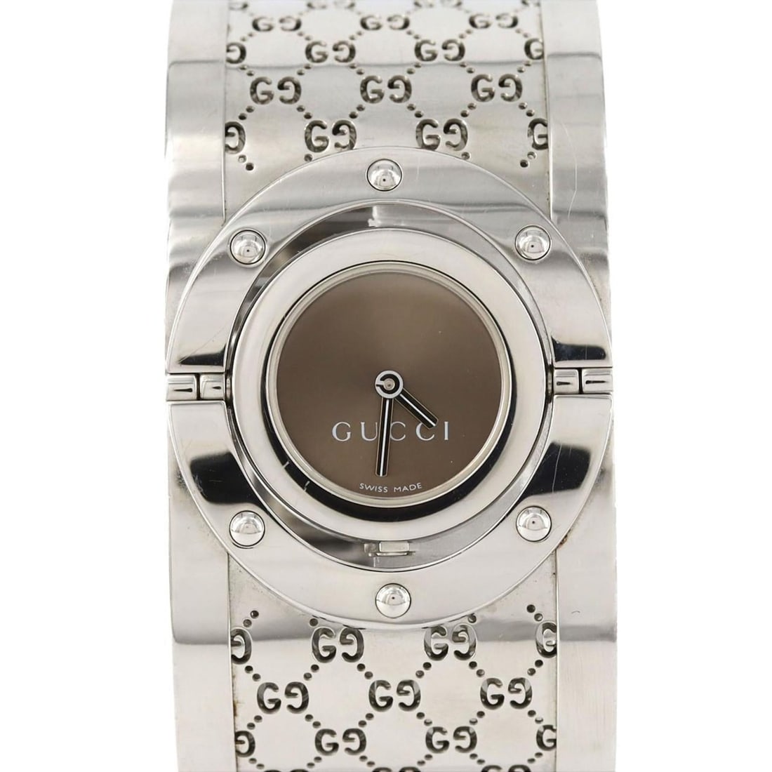 Gucci Toile 112 Stainless Steel Quartz Watch: --- Catalog ---Category: SizeWrist Size: 16cm / 6.29''Case Diameter: 23mm / 0.91''Category: DesignType: WristwatchGender: WomenColor (Dial): BrownMaterial (Band): Stainless steelMaterial (Case): Stain