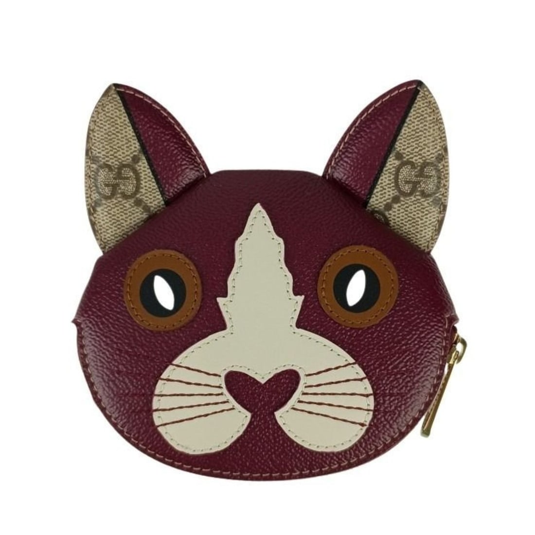 GUCCI GG Supreme Zoo Cat Shape Wallet/Coin Case 818766 Bordeaux Beige Leather Women's: --- Catalog ---Category: SizeSize (HxWxD): 11.5cm x 12.5cm x 1.5cm / 4.52'' x 4.92'' x 0.59''Category: DesignType: Coin purse/coin caseColor: Beige, BordeauxGender: WomenMaterial: PVC , Leather Catego