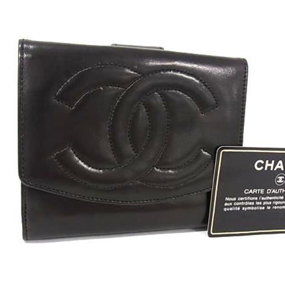 CHANEL Coco Mark Black Lambskin Women's Bifold Wallet (1 of 11)